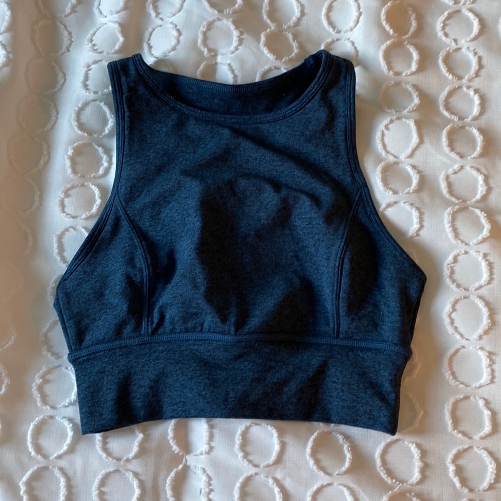 Navy high neck sports bra